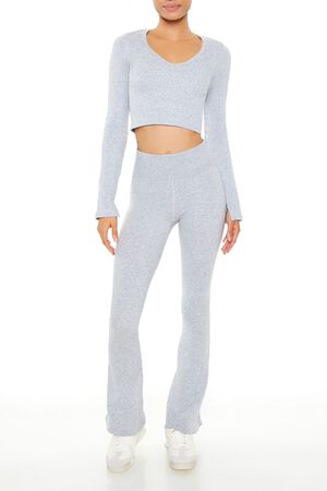 HEATHER GREY Active Seamless V-Neck Crop Top, image 1