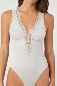 GREY Seamless Lace-Trim Lingerie Bodysuit, image 4