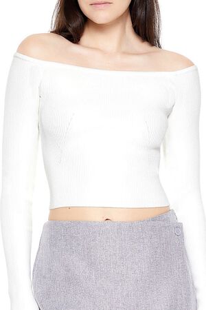 WHITE Cropped Off-the-Shoulder Sweater, image 3