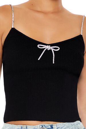 WHITE Sweater-Knit Metallic Bow Cami, image 3