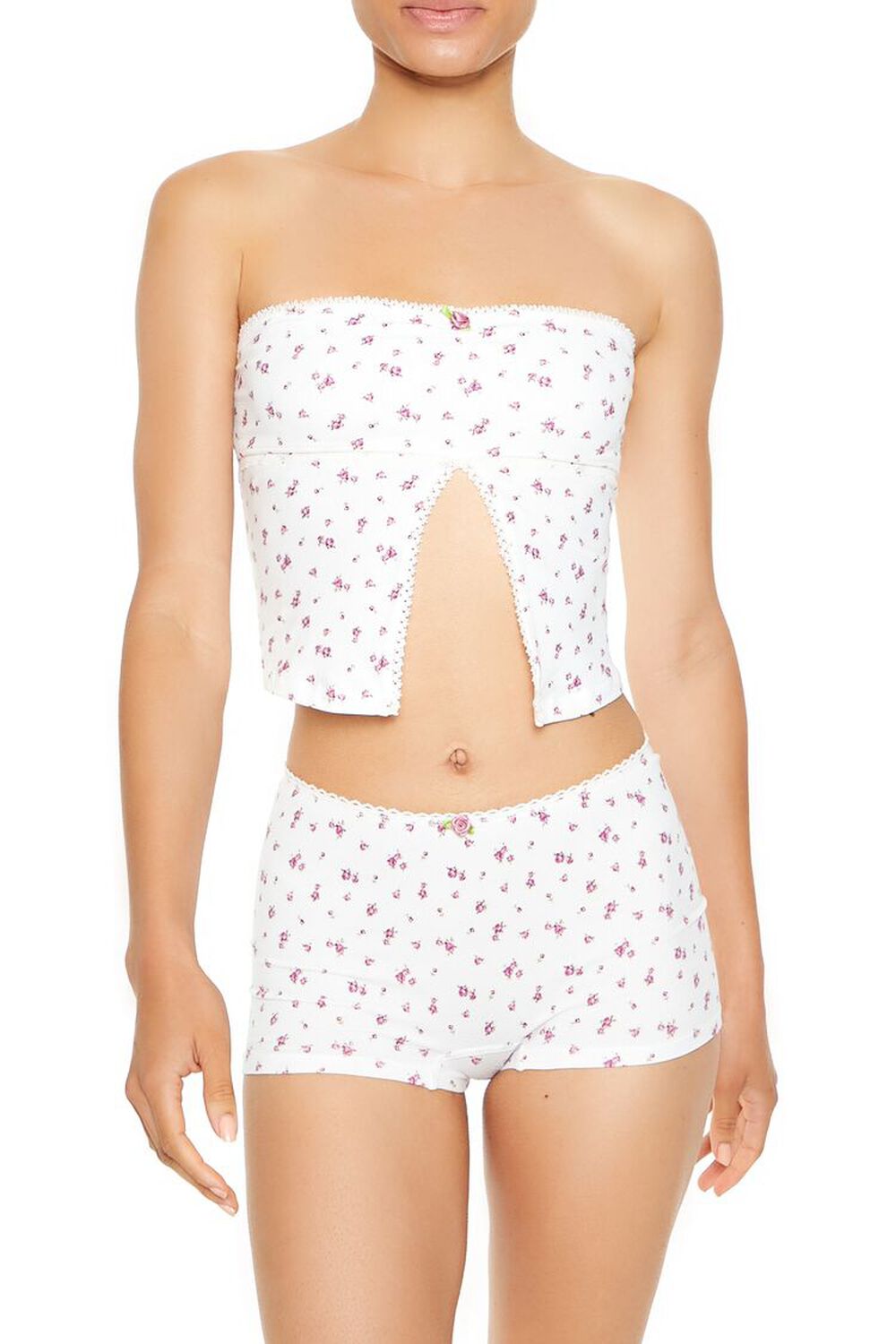 WHITE/MULTI Seamless Floral Tube Top, image 1