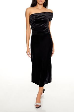 BURGUNDY Velvet One-Shoulder Crop Top, image 2