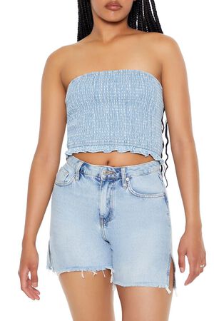 LIGHT DENIM Cropped Chambray Tube Top, image 1
