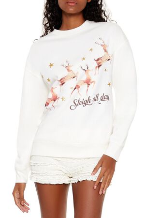 EGRET/MULTI Sleigh All Day Reindeer Pullover, image 1