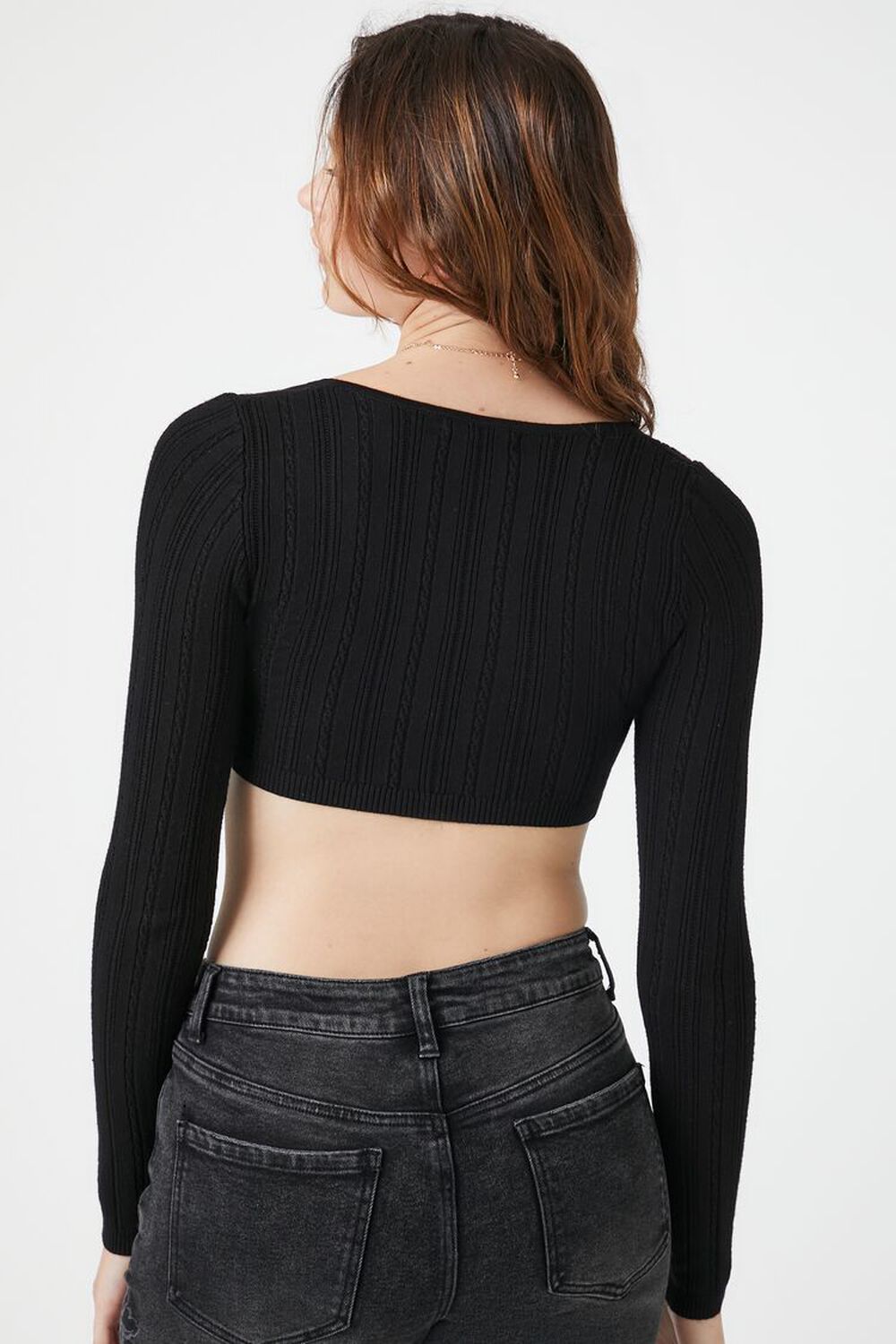BLACK Sweater-Knit Keyhole Crop Top, image 3