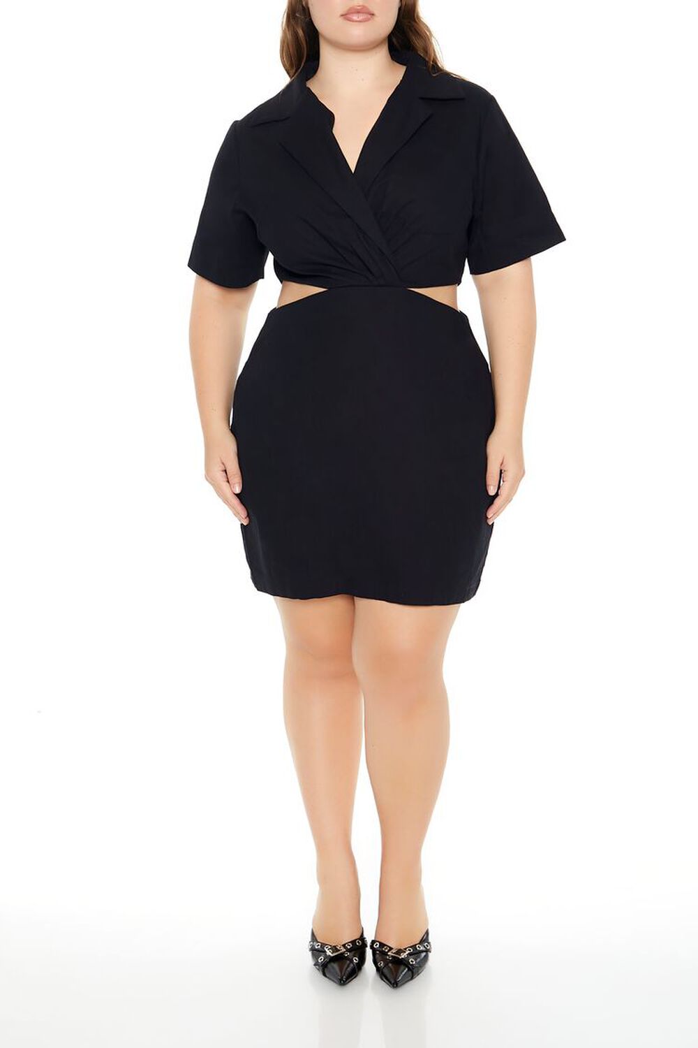 BLACK Plus Size Surplice Cutout Mini Dress, image 1