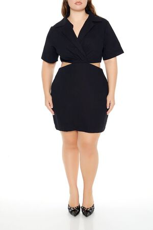 BROWN Plus Size Surplice Cutout Mini Dress, image 1