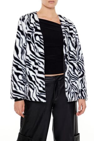 BLACK/WHITE Zebra Print Faux Fur Coat, image 1