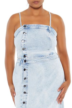 LIGHT DENIM Plus Size Cropped Denim Cami, image 1