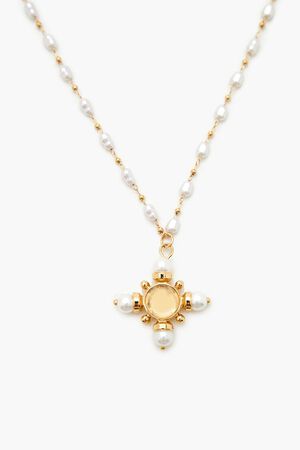GOLD Beaded Faux Pearl Cross Necklace, image 2