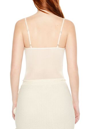 TAUPE Lace-Trim Ruched Mesh Cami, image 3