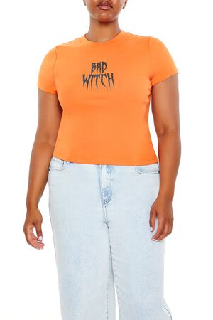 ORANGE/MULTI Plus Size Bad Witch Graphic Tee, image 1