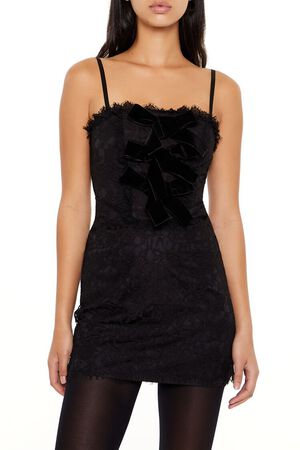 BLACK Eyelash Lace Bow Mini Dress, image 2