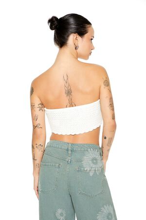 WHITE Crochet Sweater-Knit Tube Top, image 3