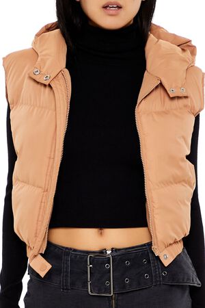 CAMEL Cropped Hooded Puffer Vest, image 3
