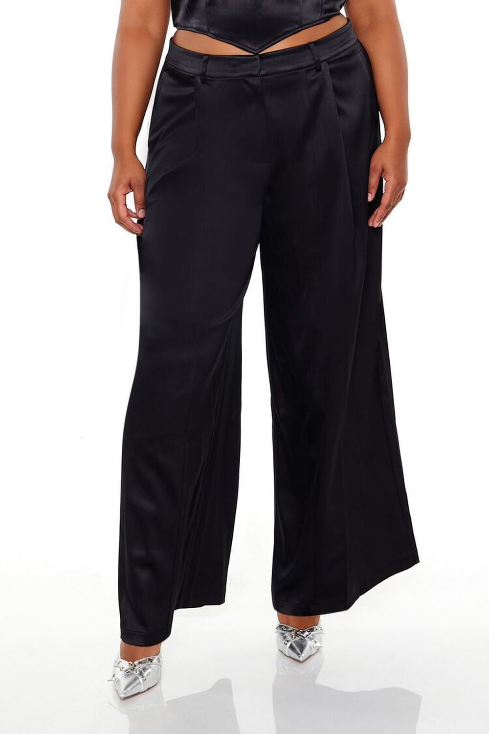 BLACK Plus Size Satin Trouser Pants, image 2