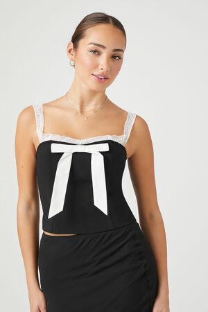 BLACK/WHITE Bow Lace-Trim Cami, image 1