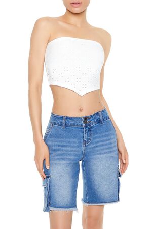 WHITE Cropped Eyelet Tube Top, image 1