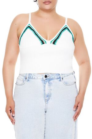 WHITE/MULTI Plus Size Embroidered Sweater-Knit Cami, image 1
