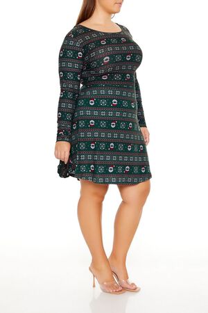 GREEN Plus Size Fair Isle Mini Dress & Scrunchie Set, image 3