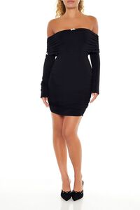 BLACK Off-the-Shoulder Bow Mini Dress, image 1