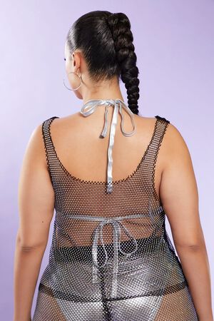 BLACK Plus Size Rhinestone Mesh Tank Top, image 3