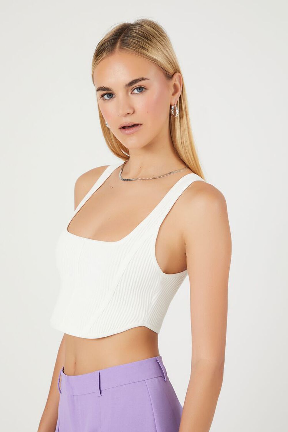 WHITE Sweater-Knit Crop Top, image 2
