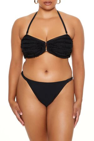 BLACK Plus Size Ruffle Bikini Bottoms, image 1