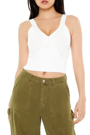 WHITE Cropped Sweater-Knit Tank Top, image 1