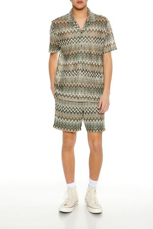 OLIVE/MULTI Multi Zigzag Drawstring Shorts, image 1