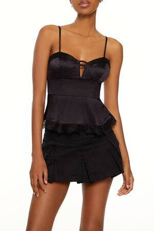 IVORY Satin Sweetheart Flounce Cami, image 1