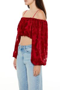 DARK RED Paisley Open-Shoulder Crop Top, image 4