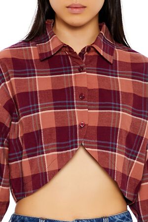 RED/MULTI Plaid Flannel Cropped Shirt, image 3