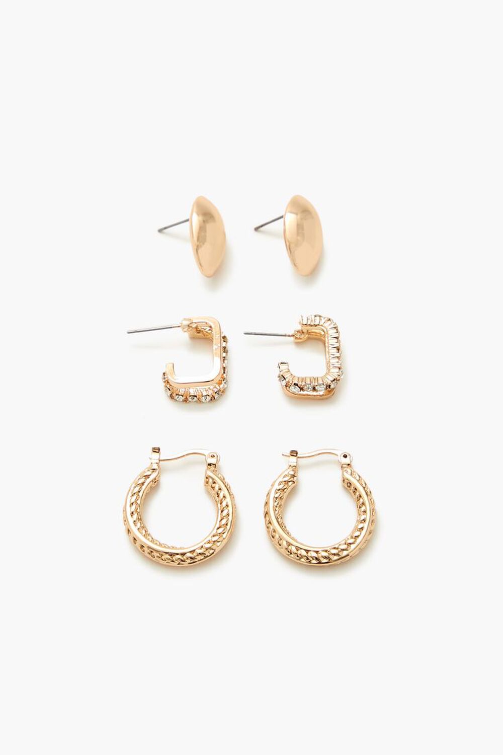 GOLD Rhinestone Stud & Hoop Earring Set, image 1