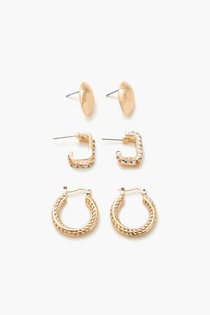 GOLD Rhinestone Stud & Hoop Earring Set, image 1