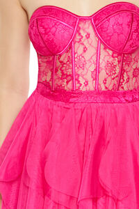 HOT PINK Lace & Tulle Bustier Mini Dress, image 5
