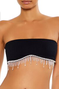 BLACK/SILVER Seamless Rhinestone Fringe Bralette, image 2