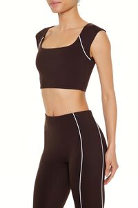 TURKISH COFFEE/WHITE Active Piped-Trim Crop Top, image 4