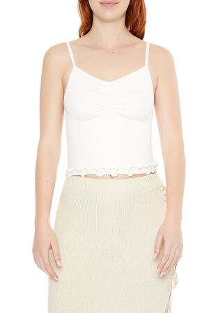 WHITE Seamless Lettuce-Edge Cami, image 1