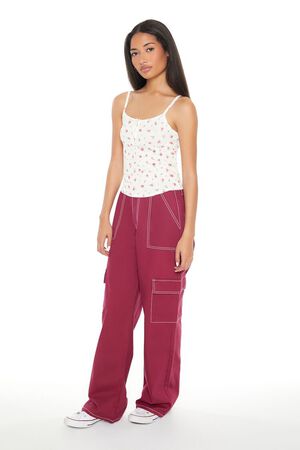 MAROON Twill Straight Cargo Pants, image 2