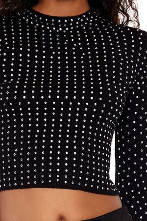 BLACK Rhinestone Cropped Sweater, image 3