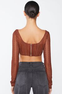 BROWN Crochet Lace Long-Sleeve Crop Top, image 4