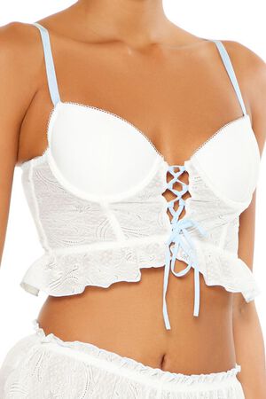 WHITE/BLUE Ruffle Lace-Up Lingerie Corset Cami, image 3