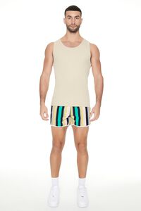 JADE/MULTI Striped Drawstring Short Inseam Swim Trunks, image 4
