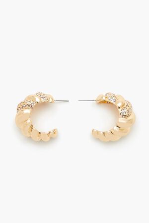 GOLD/CLEAR Twisted Rhinestone Hoop Earrings, image 1