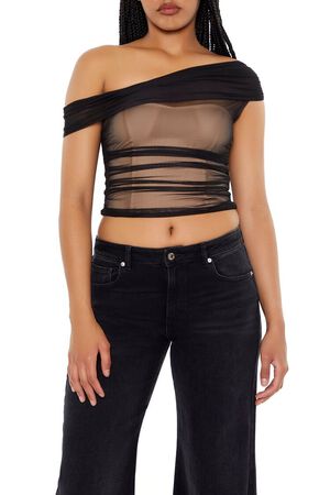 BLACK/NUDE Mesh Combo Crop Top, image 1