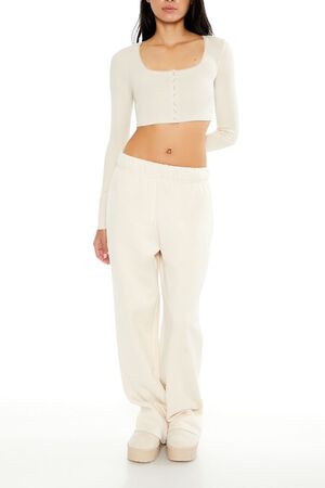 HEATHER GREY Square-Neck Cropped Henley Tee, image 2