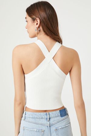 WHITE Sweater-Knit Crisscross Crop Top, image 3