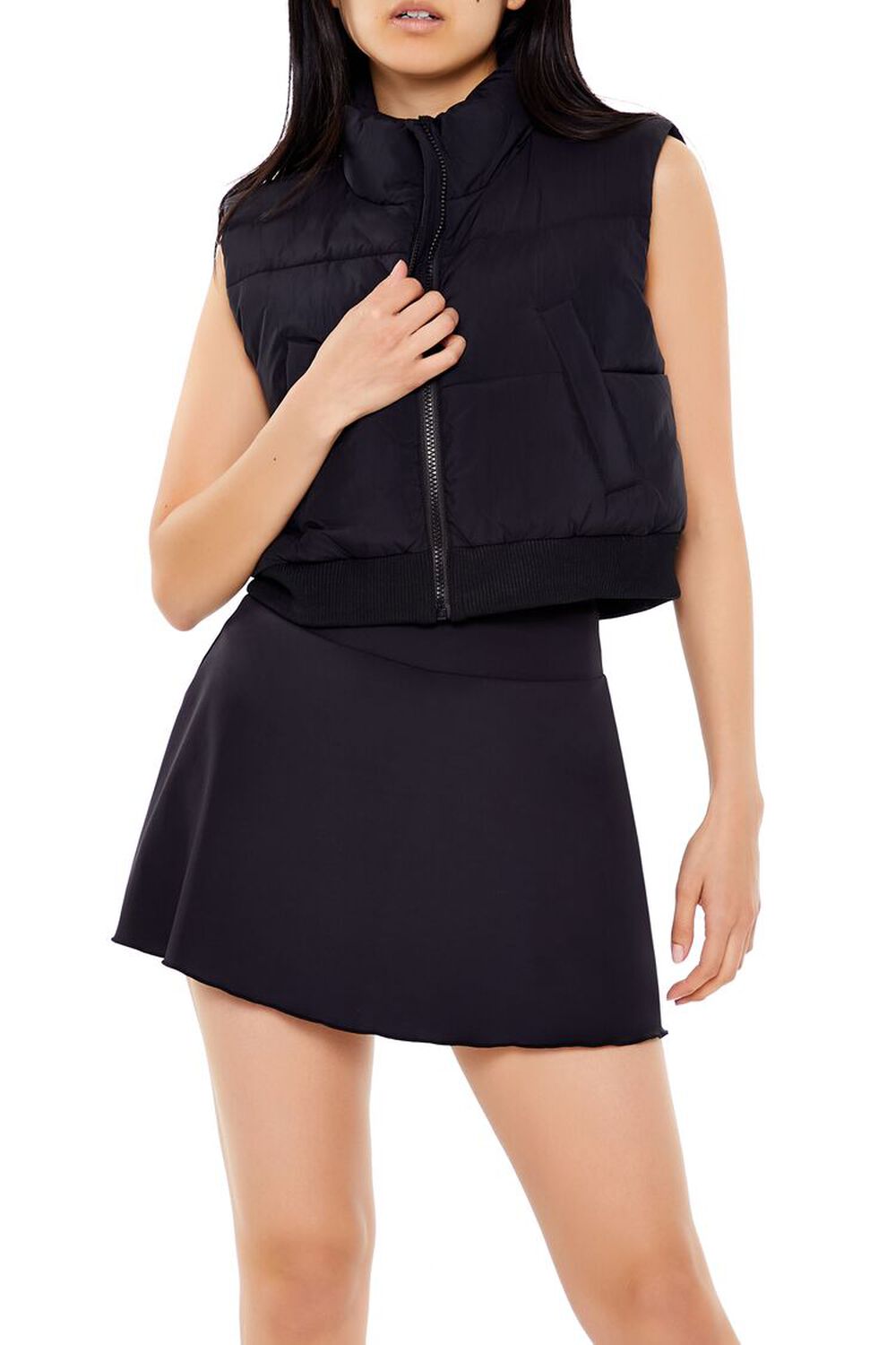 BLACK Quilted Cropped Vest, image 1