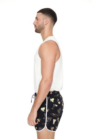 BLACK/MULTI Short Inseam Drink Print Swim Trunks, image 2